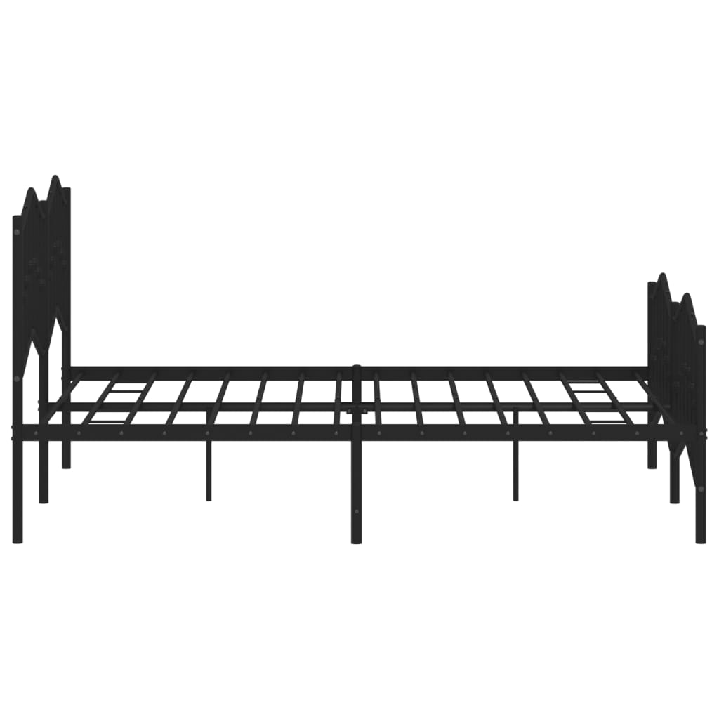 Black metal bed frame with ornate headboard and footboard