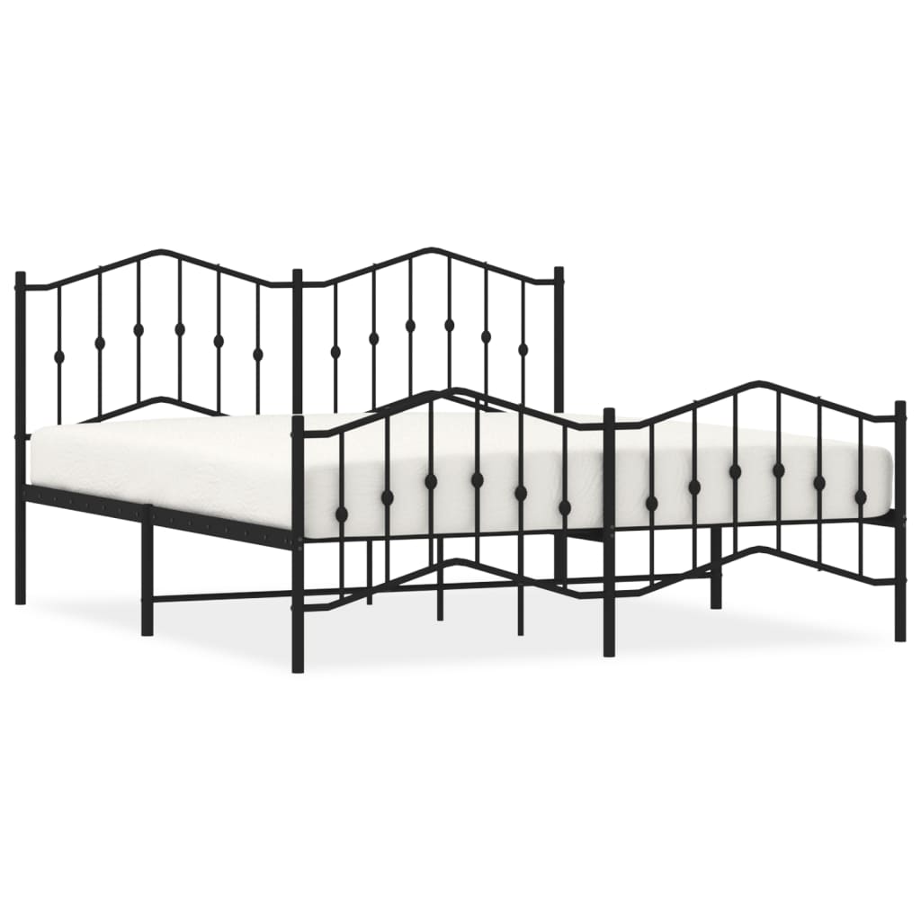 Metal bed frame with detailed headboard and footboard featuring side rail dimensions