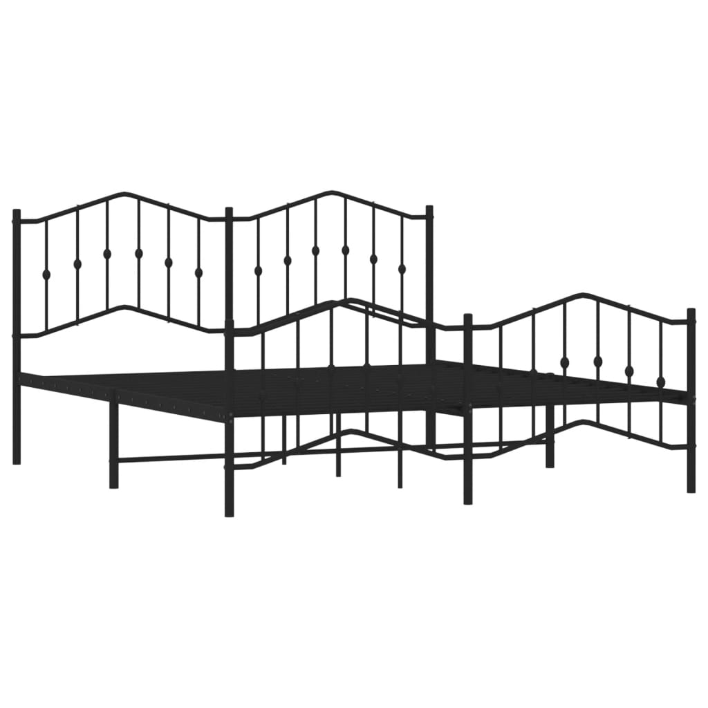 Black metal king size bed frame with decorative headboard