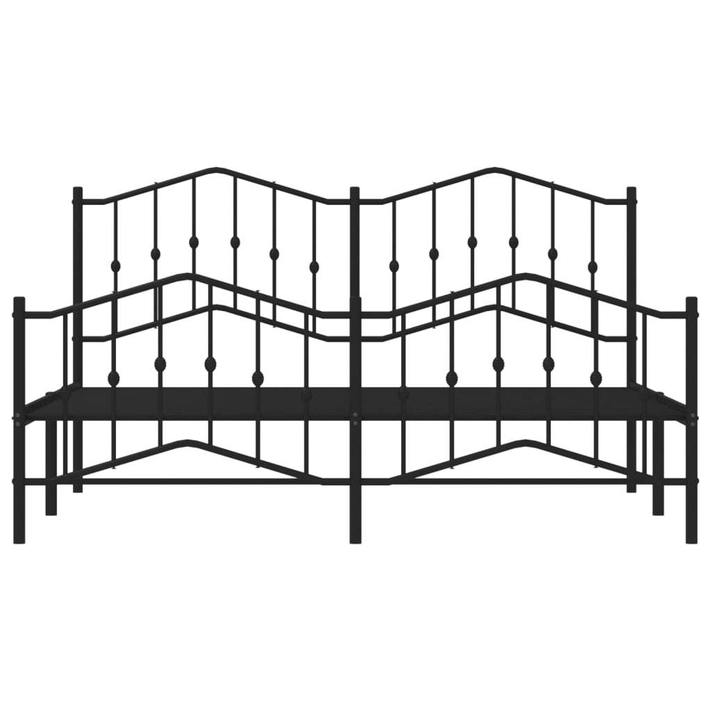 Black metal bed frame with ornate headboard and footboard