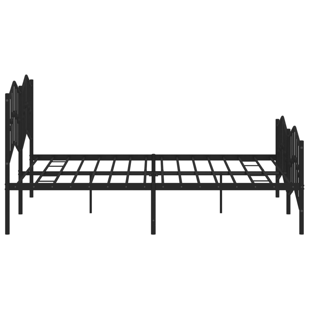 Black wrought iron metal bed frame with ornate headboard and footboard