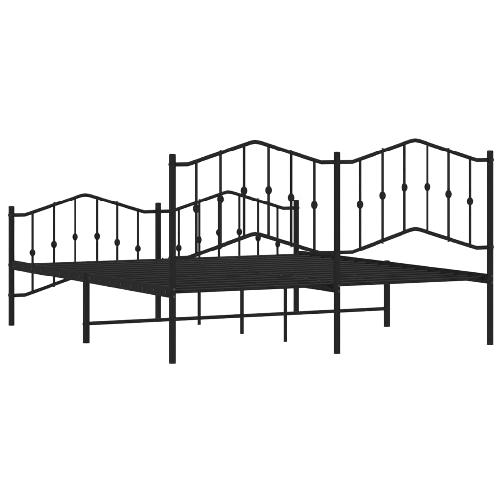 Black metal ornate daybed with decorative finials and curved headboard