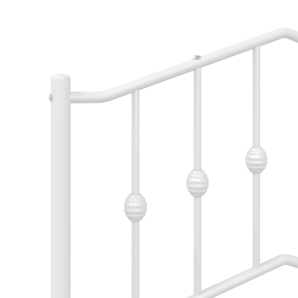 White metal twin bed frame with decorative headboard for minimalist bedroom