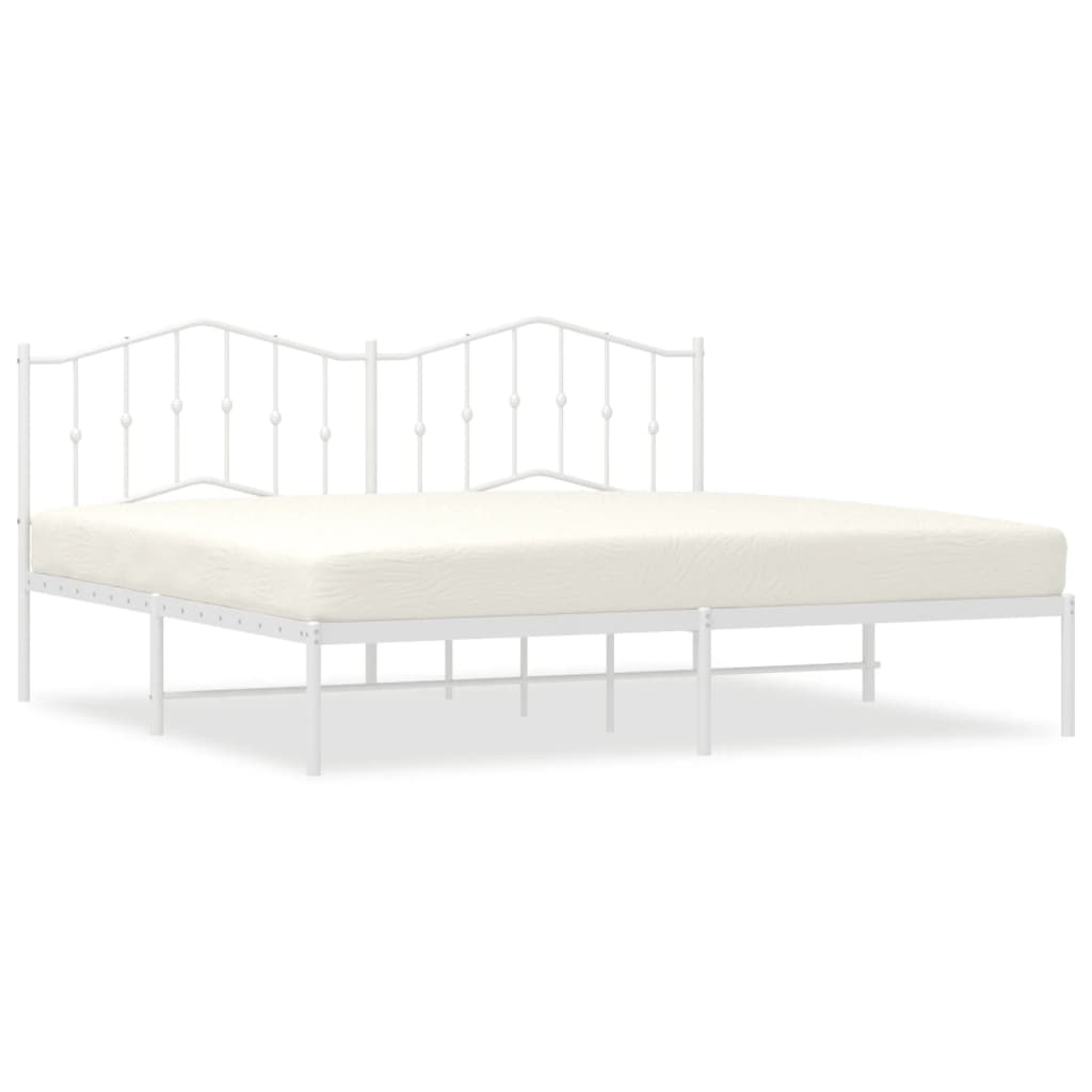 Outline drawing of a metal bed frame with dimensions labeled