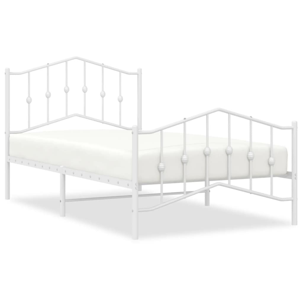Line drawing of a black metal twin bed frame with ornate headboard and footboard