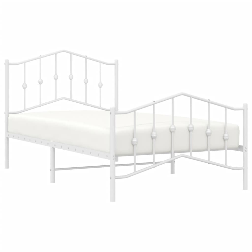 White metal bed frame with ornate headboard and footboard