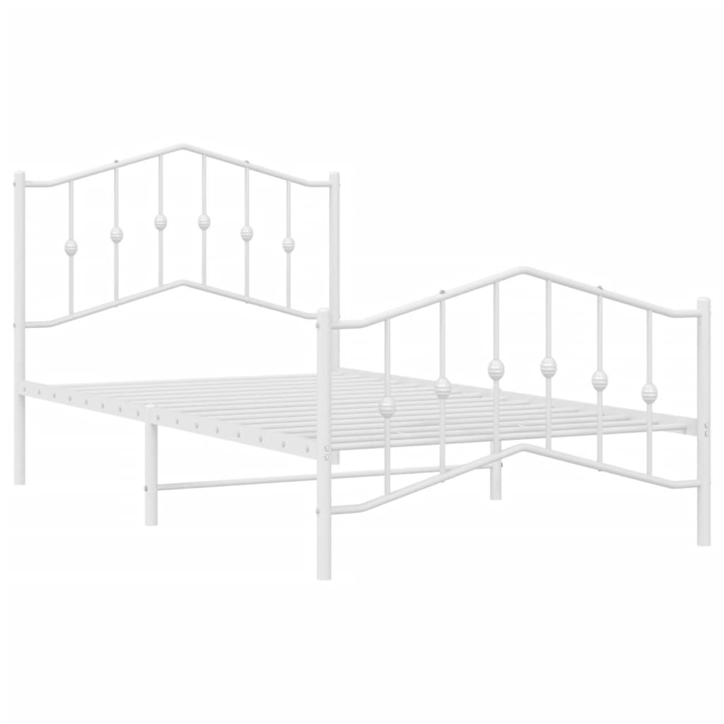 White metal canopy bed frame with spherical decorative accents