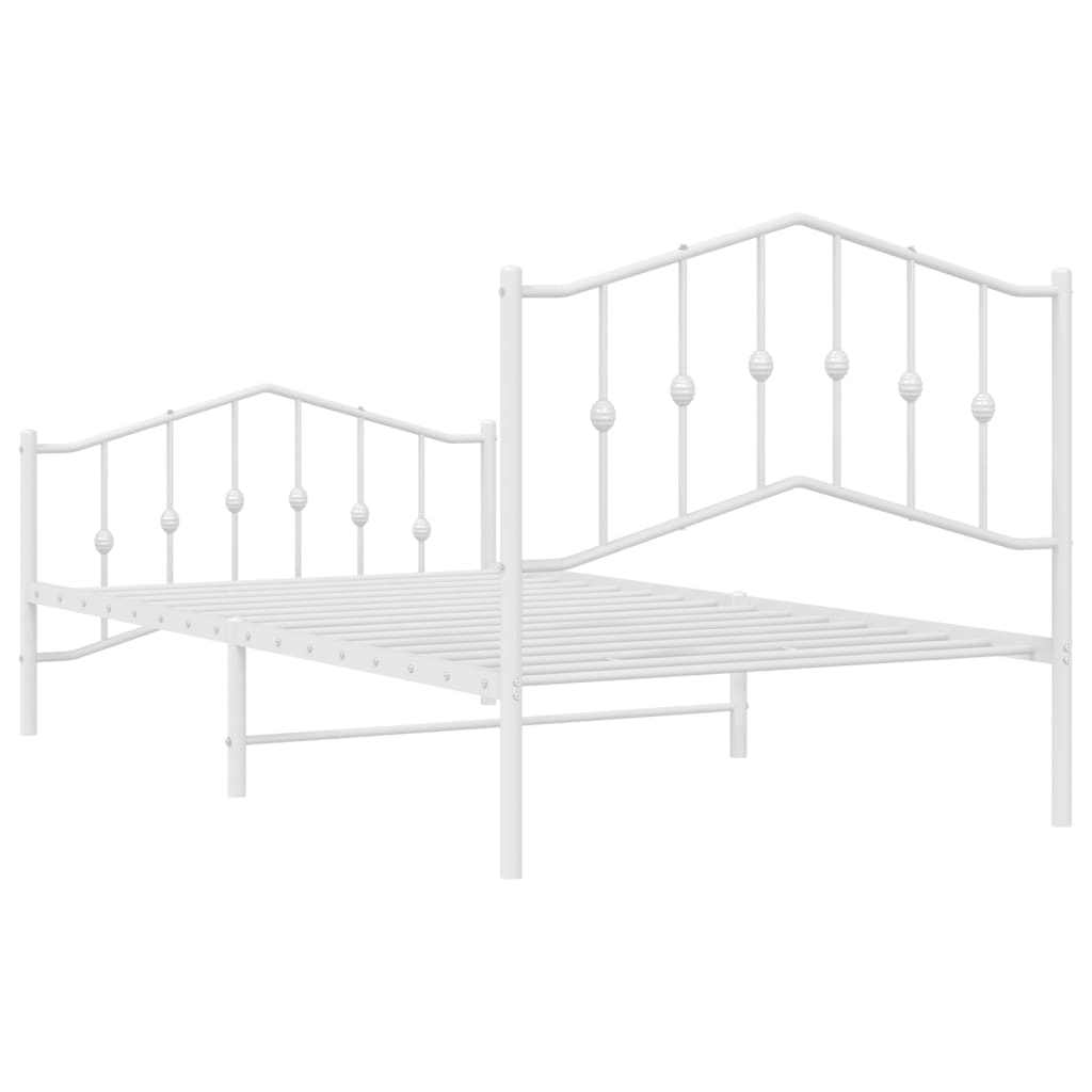 White metal twin bed frame with decorative finials