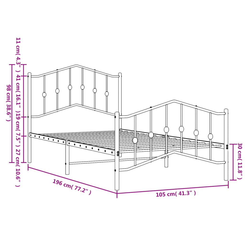 White metal bed frame with decorative finials