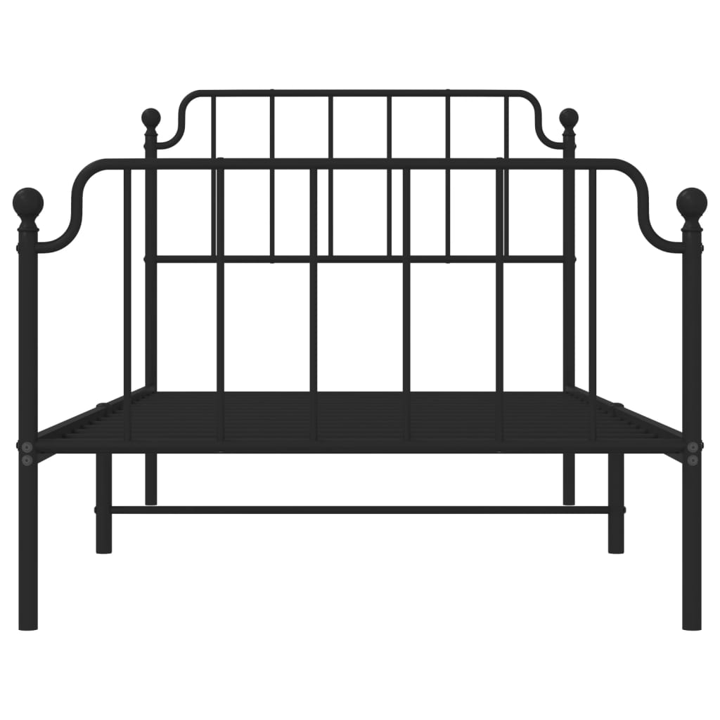 Black metal bed frame with a classic design and white mattress