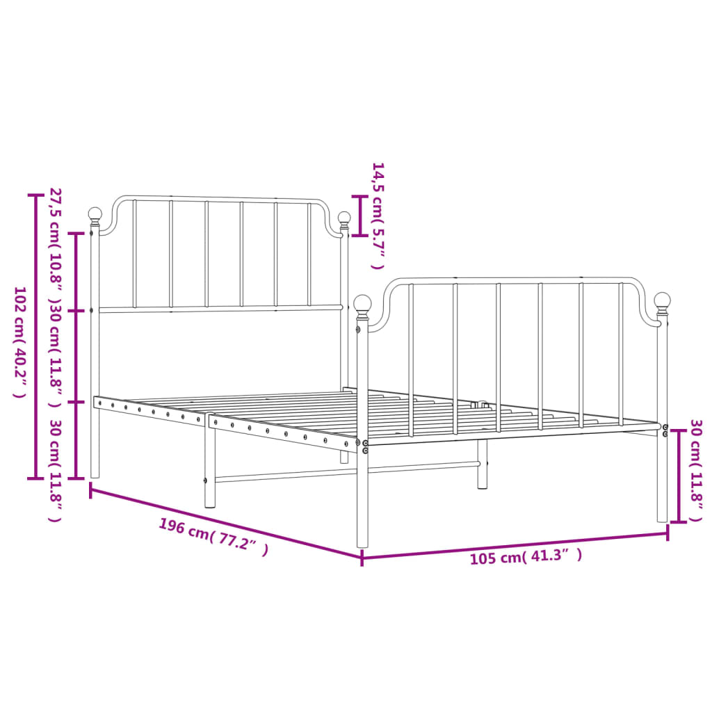 White metal bed frame with classic design