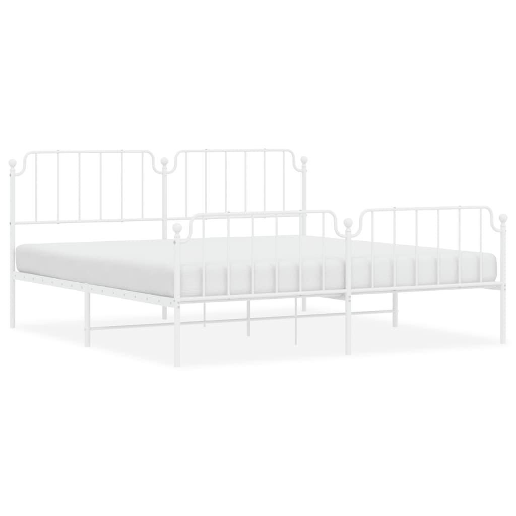 White metal daybed frame with ornate scrollwork headboard and footboard showing dimensions