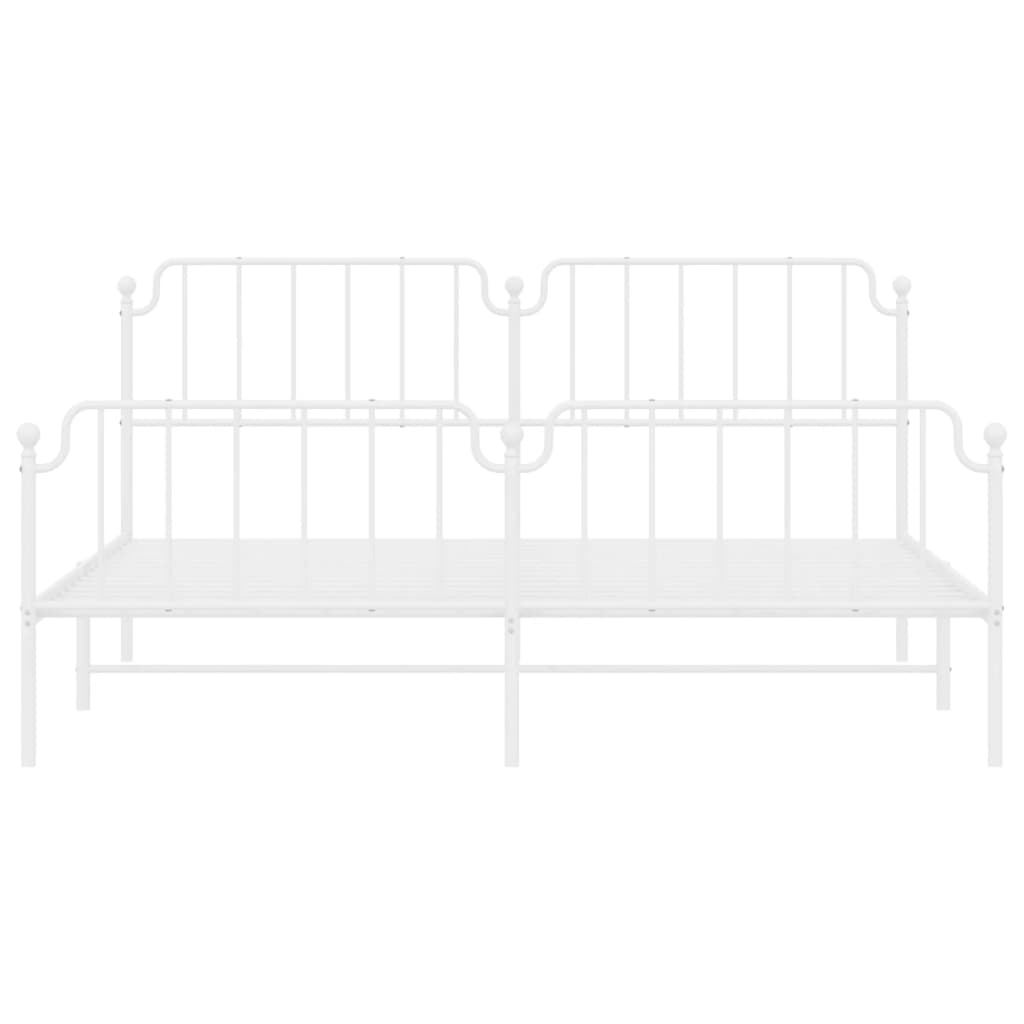 White metal bed frame with ornate headboard and footboard