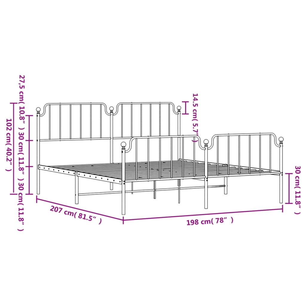 White metal bed frame with a Victorianinspired design and slatted base