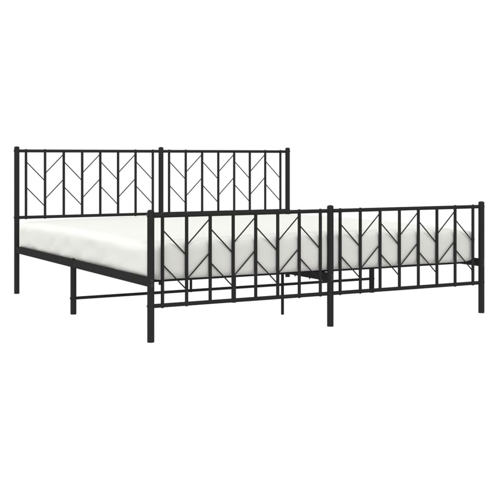Black metal bed frame with geometric headboard and footboard
