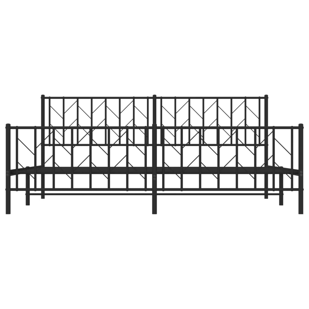 Black metal bed frame with a geometric headboard and footboard