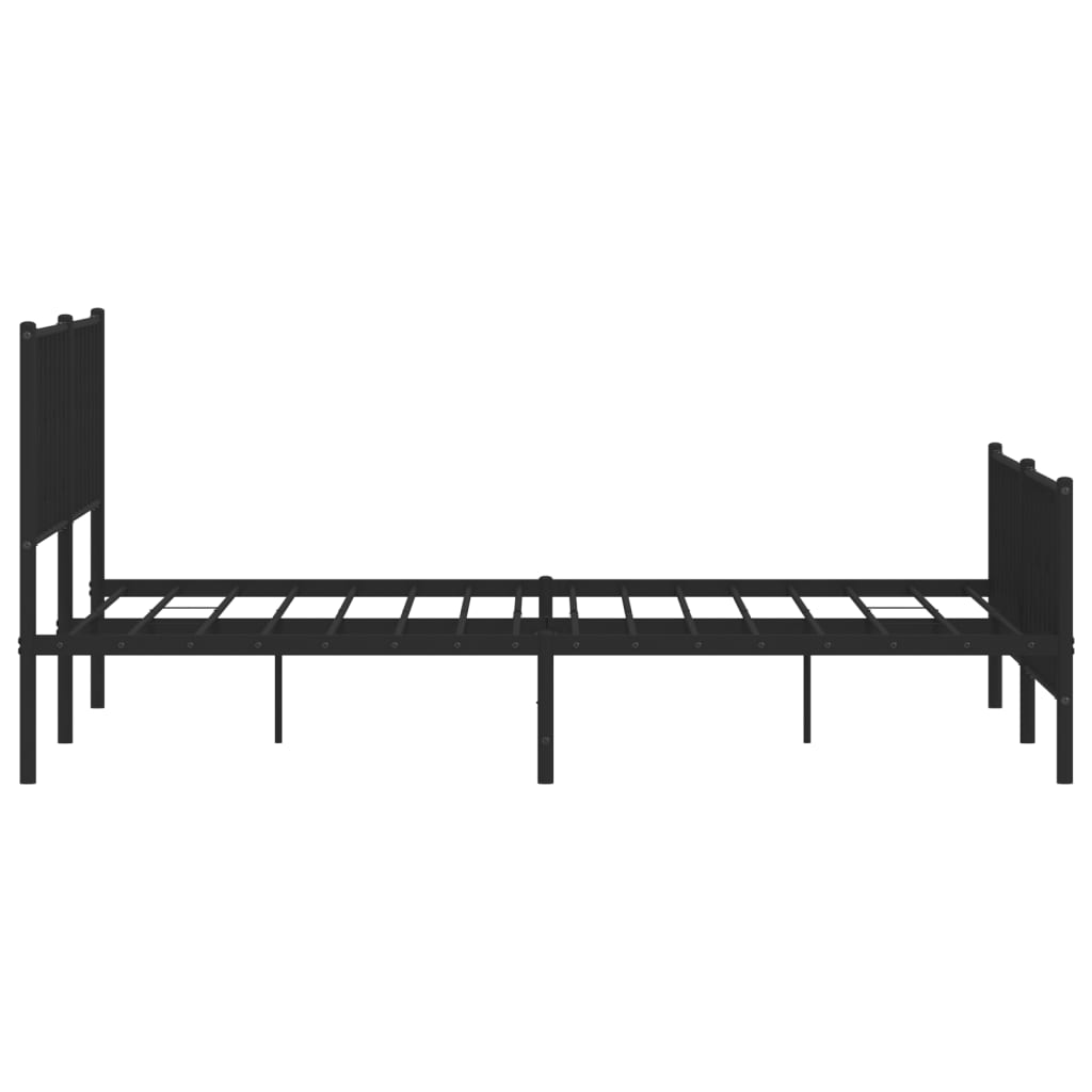 Black metal bed frame with geometric headboard detail and white mattress