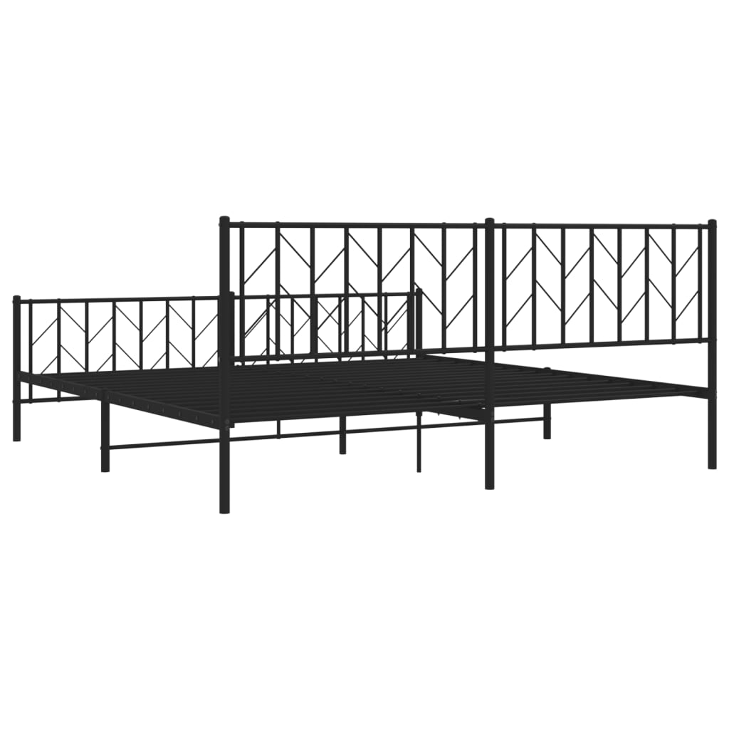 Black metal bed frame with geometric headboard design