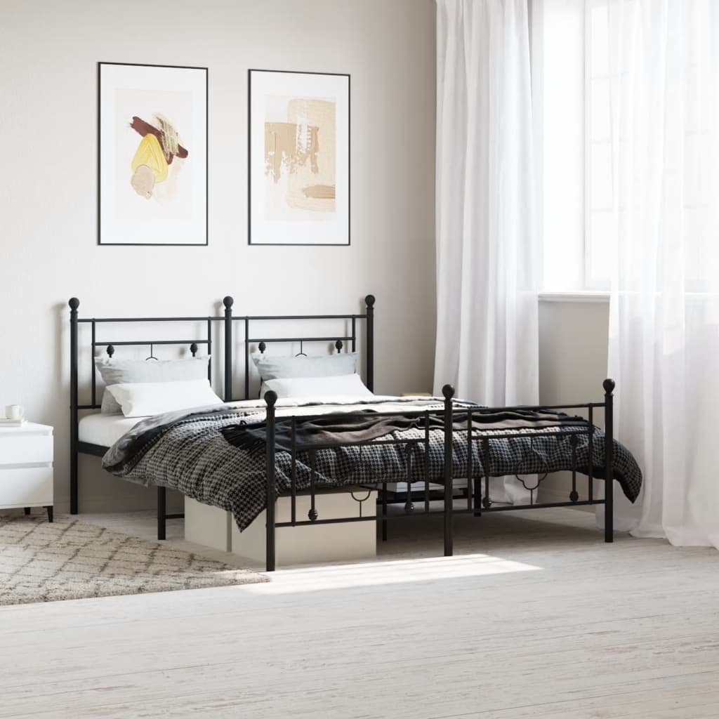 Black metal twin bed frame with decorative headboard and footboard