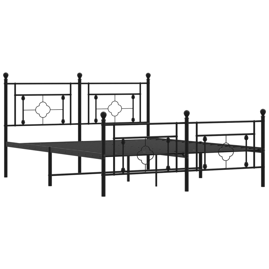 Black metal twin bed frame with decorative headboard and footboard