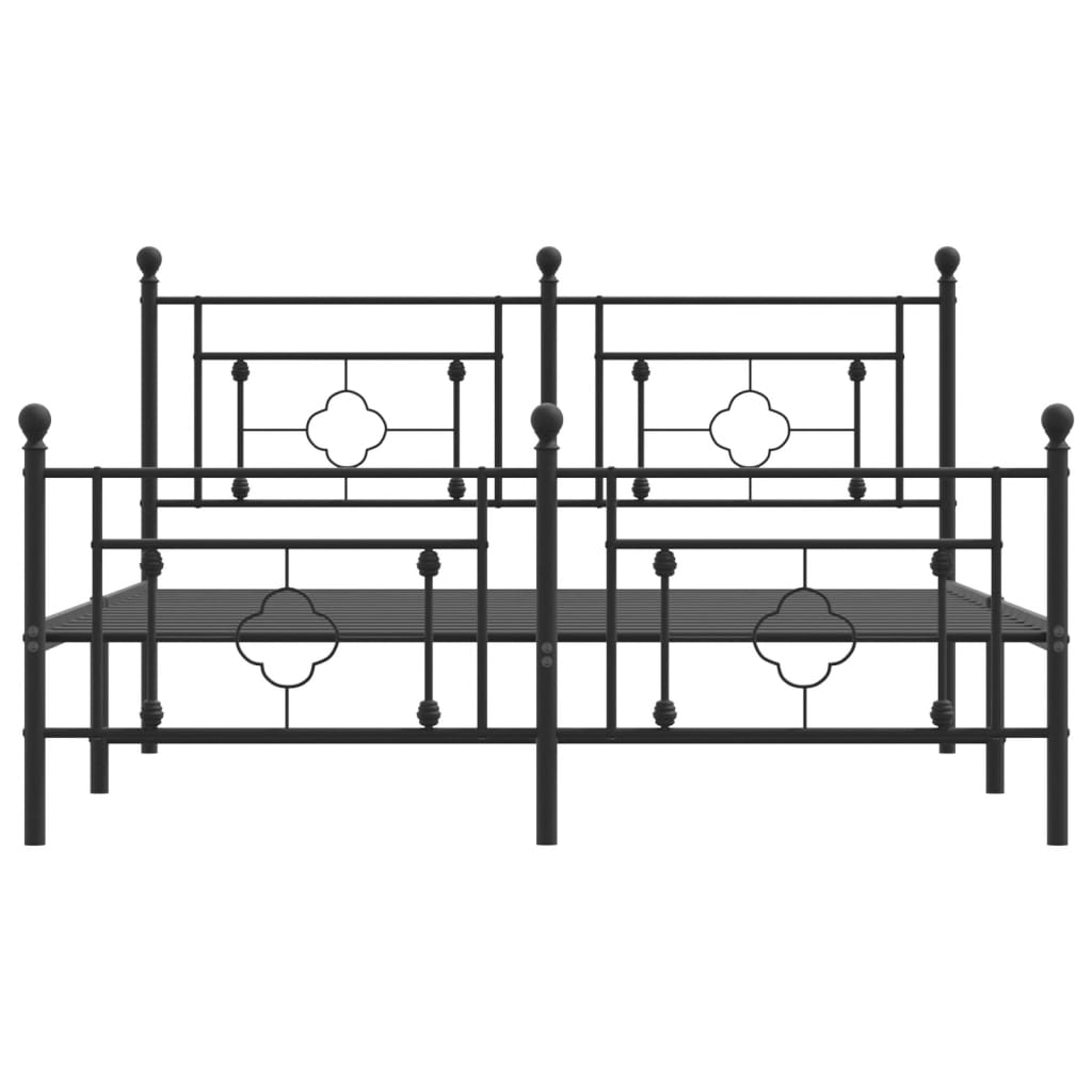 Black metal platform bed frame with decorative clovershaped headboard accents