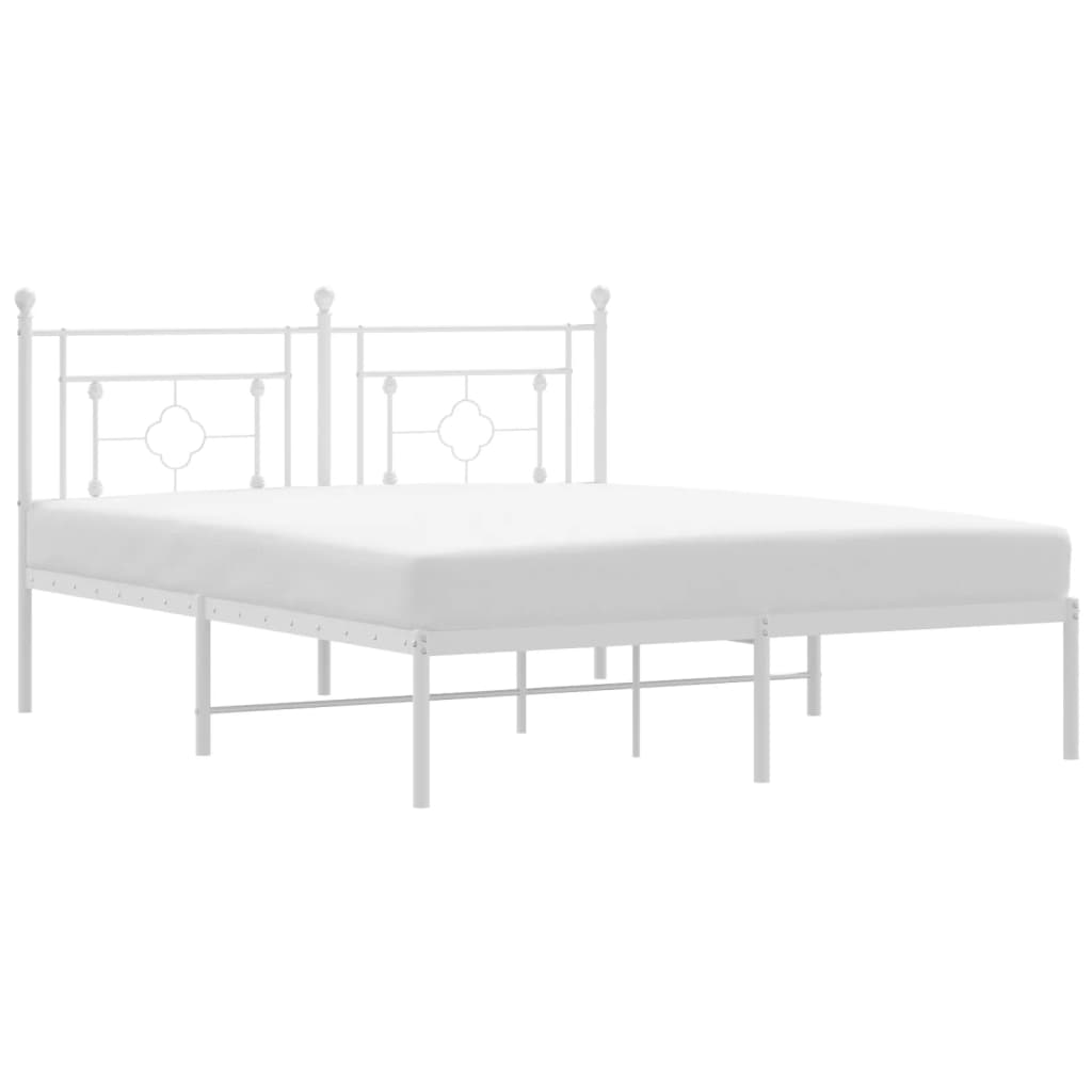 Metal bed frame with decorative headboard and precise dimensions