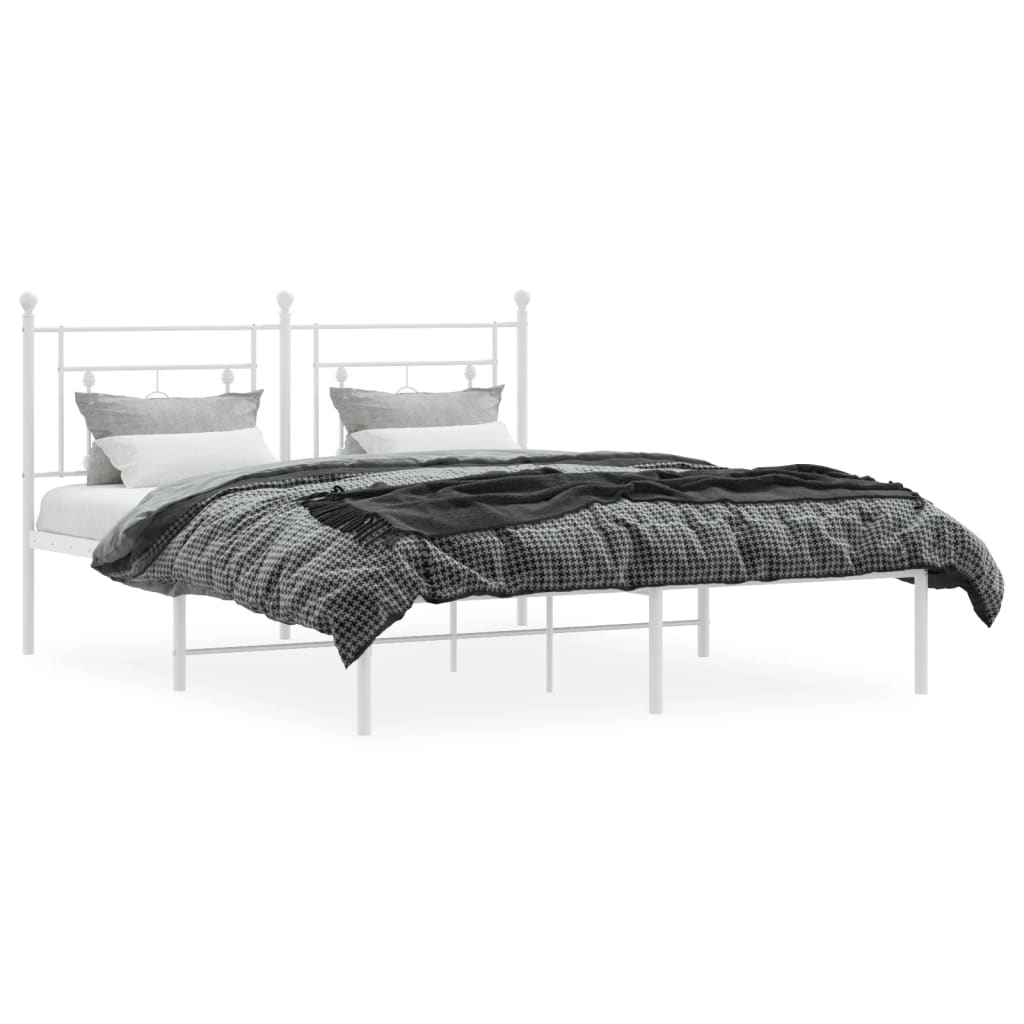 White metal bed frame with quatrefoil headboard detail