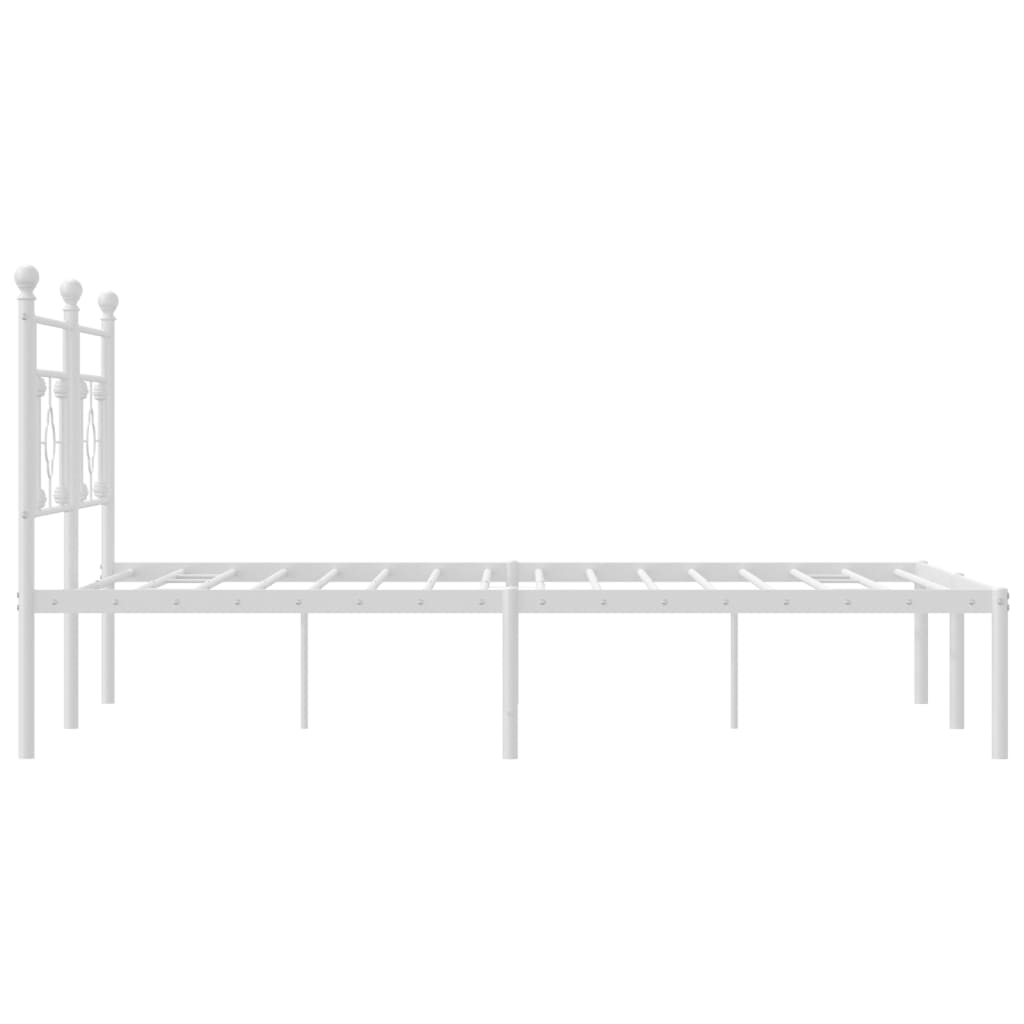 White metal twin bed frame with simple headboard and footboard