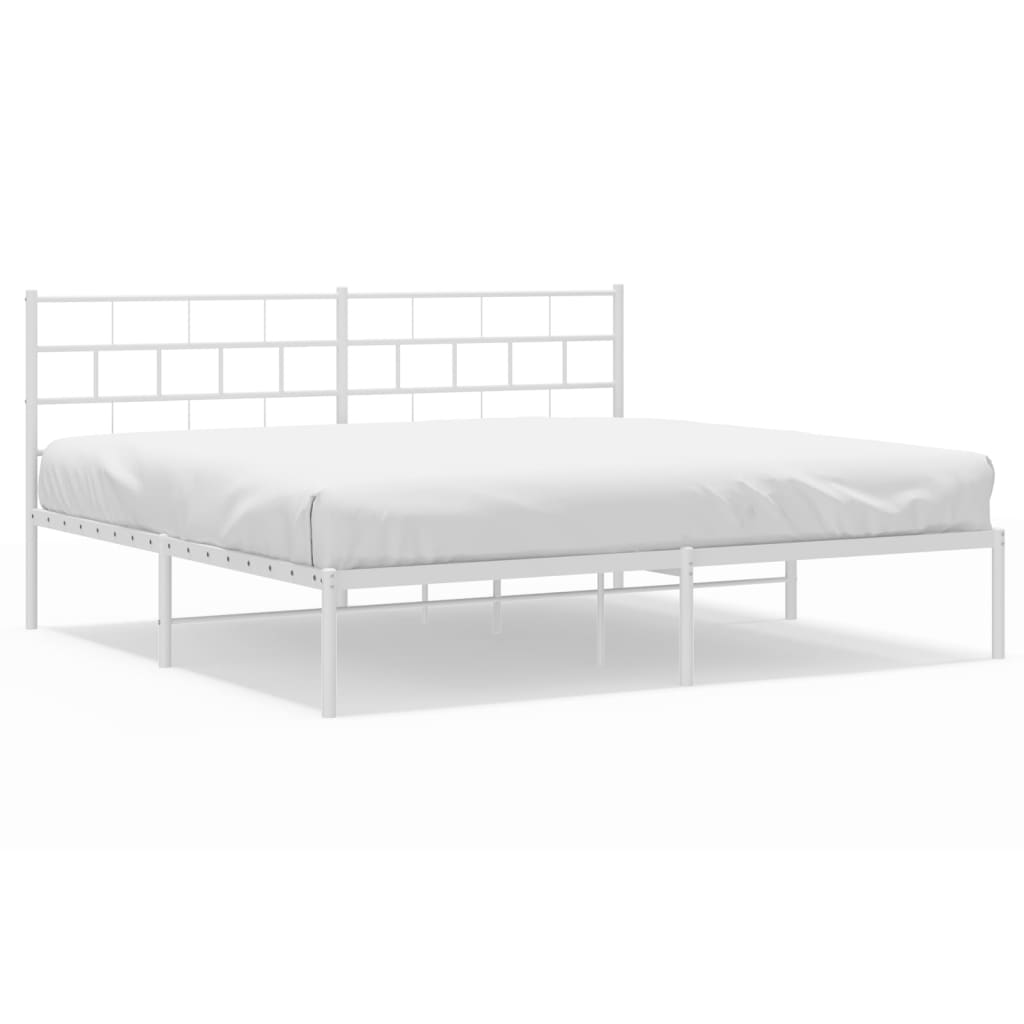 Metal platform bed frame with slatted headboard and frame cm long