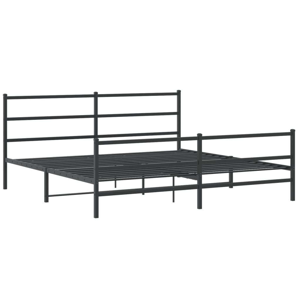 Minimalist black metal bed frame with white mattress