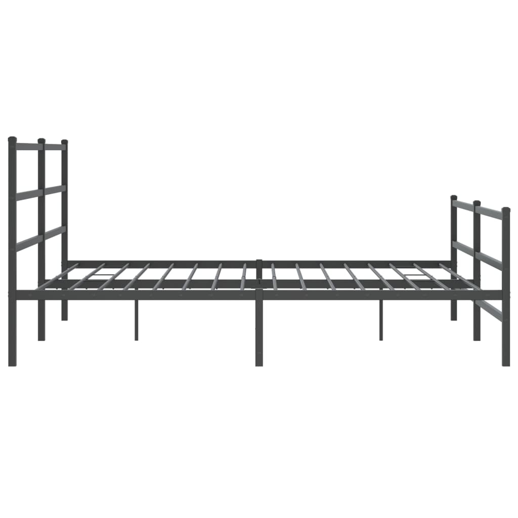 Dark gray metal bed frame with a slatted base