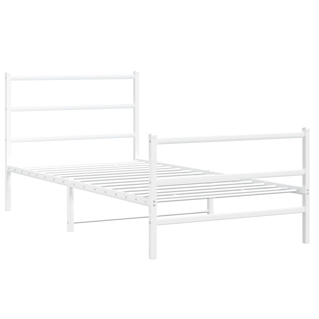 White metal twin bed frame with minimalist headboard and footboard
