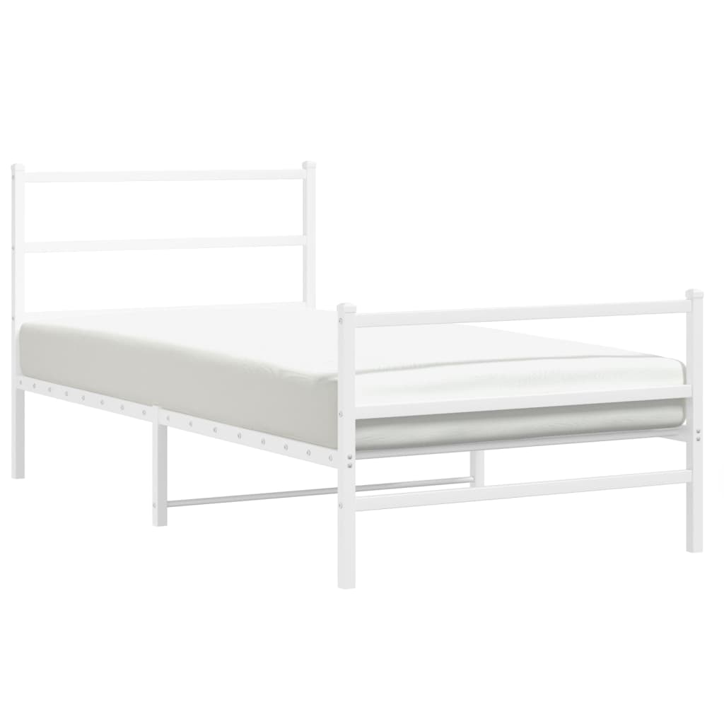 Modern white metal bed frame with slatted base