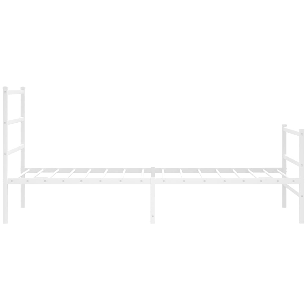 White metal bed frame with slatted base