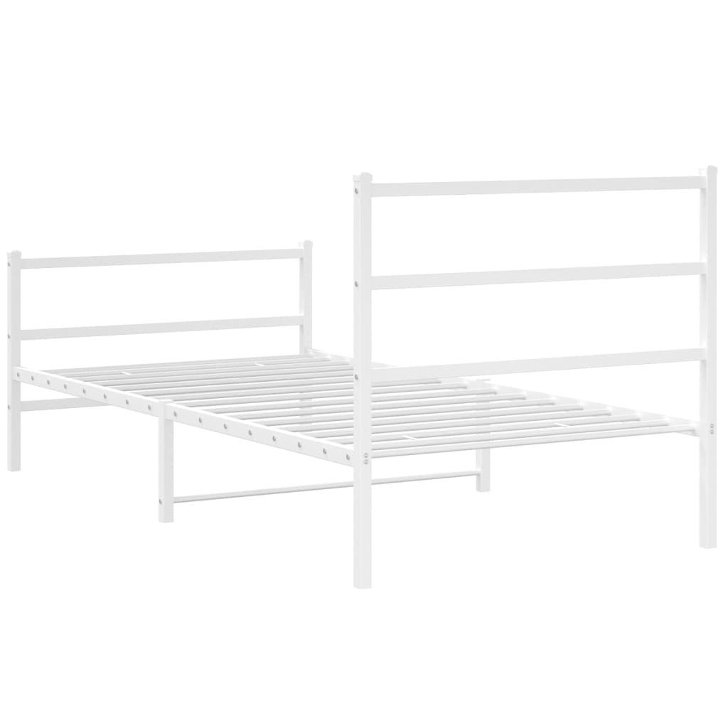 White metal twin bed frame with slatted support