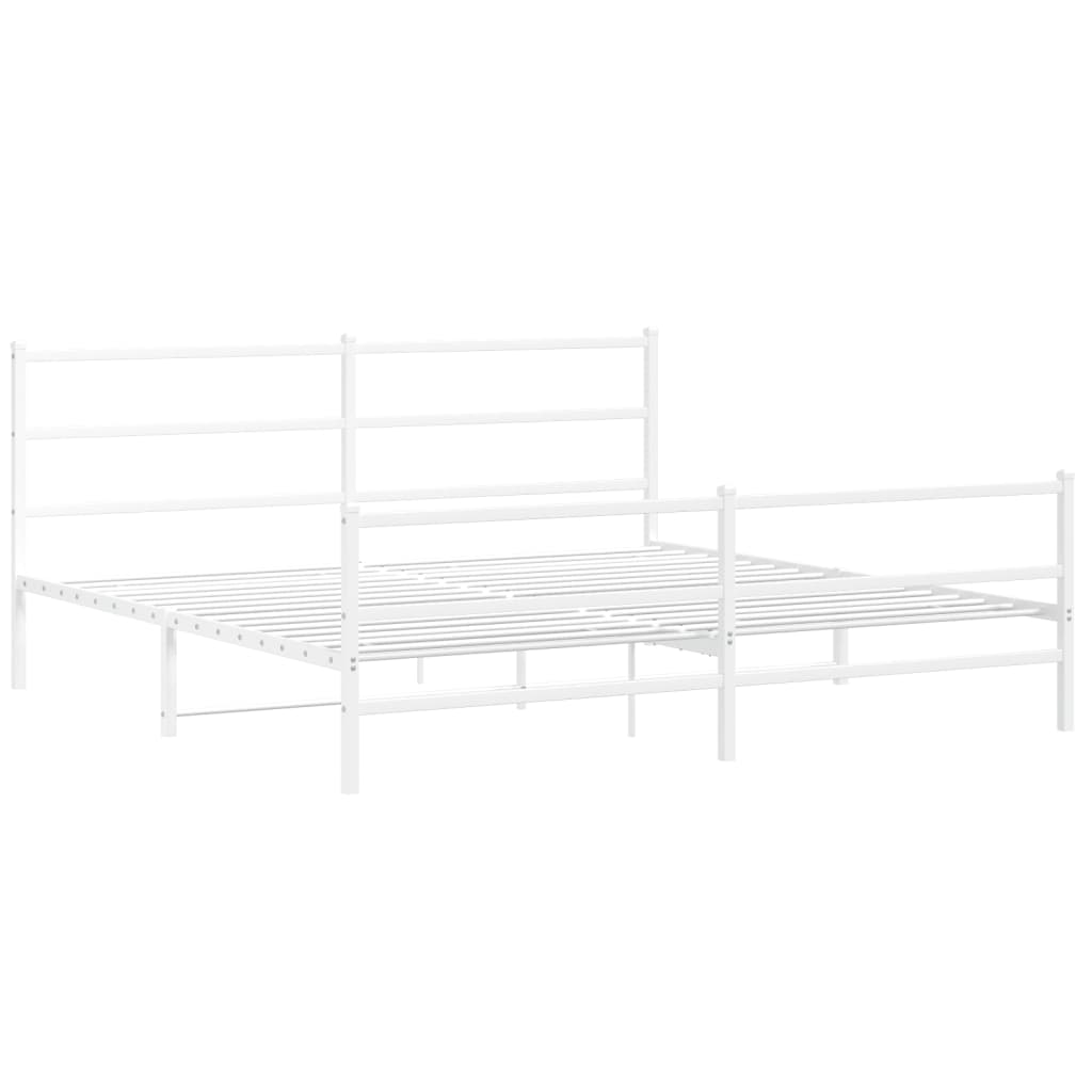 White metal twin bed frame with grey and black striped bedding