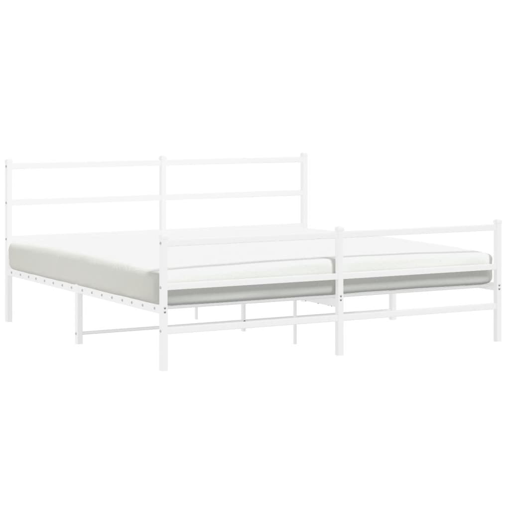 White metal bed frame with slatted base