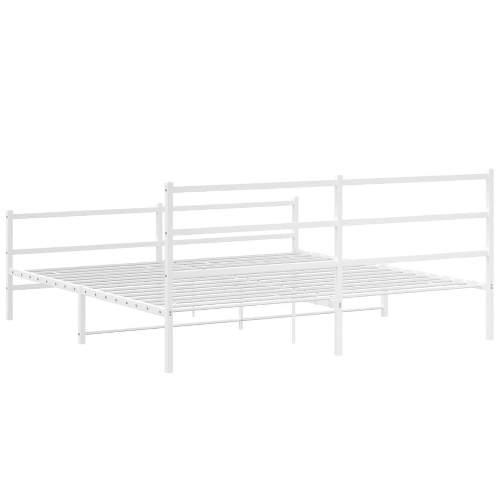 White metal bed frame with slatted base