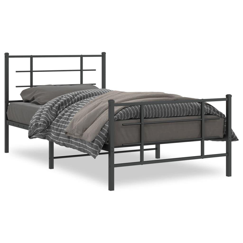 White metal bed frame with dimensions indicated by purple lines