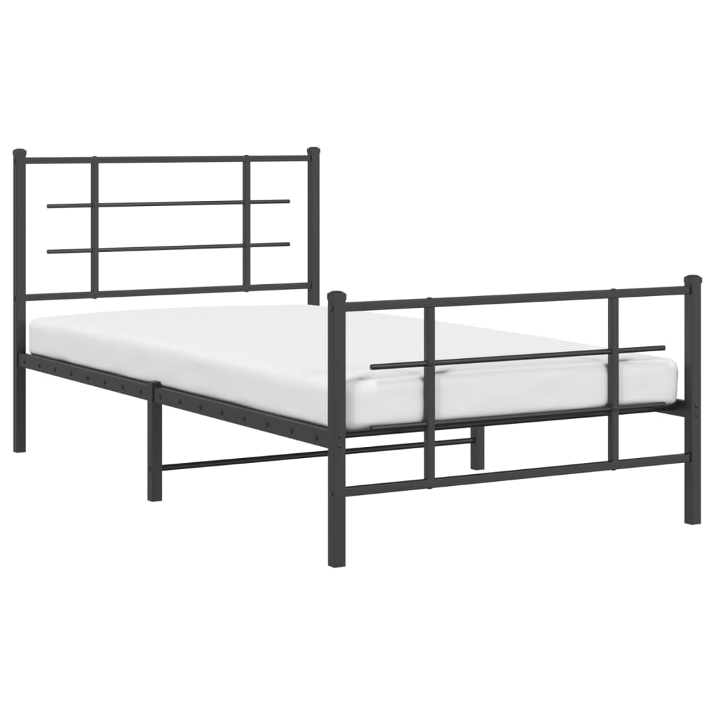 Dark grey metal platform bed frame with horizontal slats