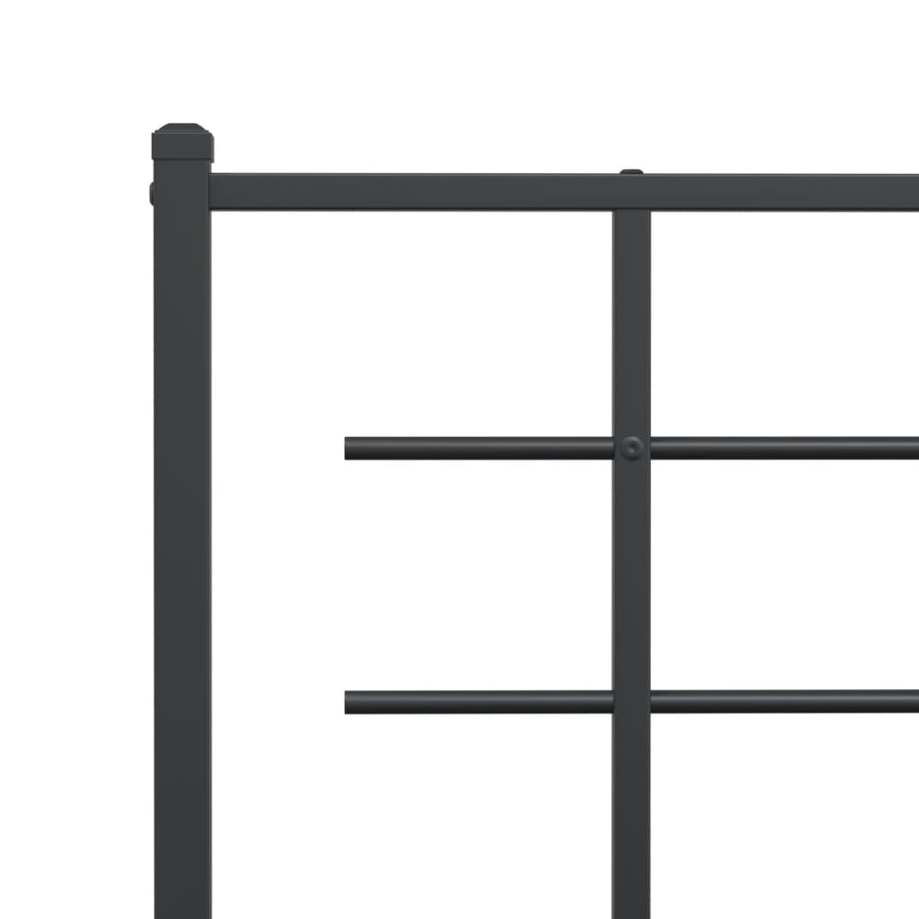 Minimalist black metal bed frame with horizontal slats and a simple headboard