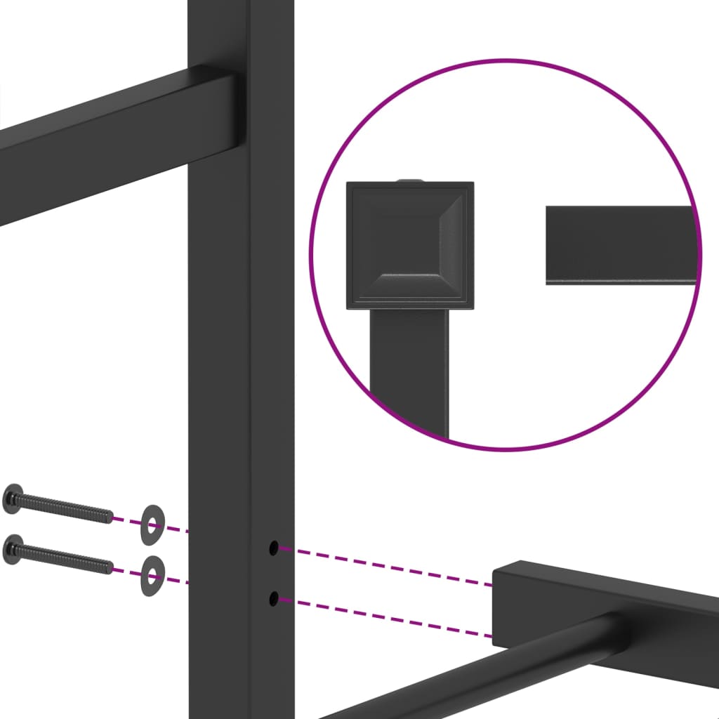 Dark grey metal railing section with horizontal bars