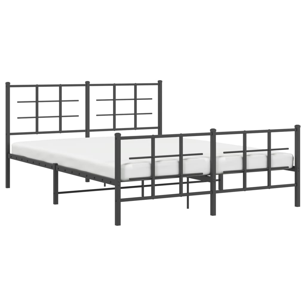 Modern black metal bed frame with grid headboard and footboard