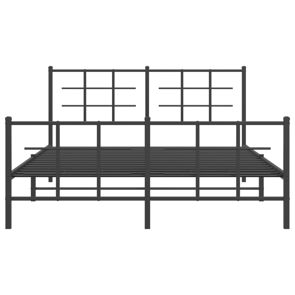 Dark gray metal bed frame with grid headboard and footboard