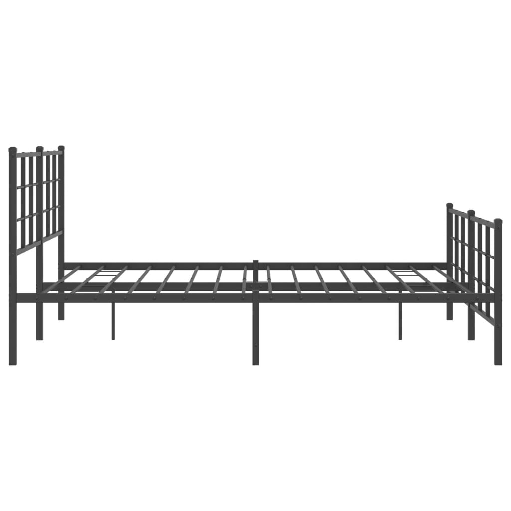 Modern black metal bed frame with slatted support for a queen mattress