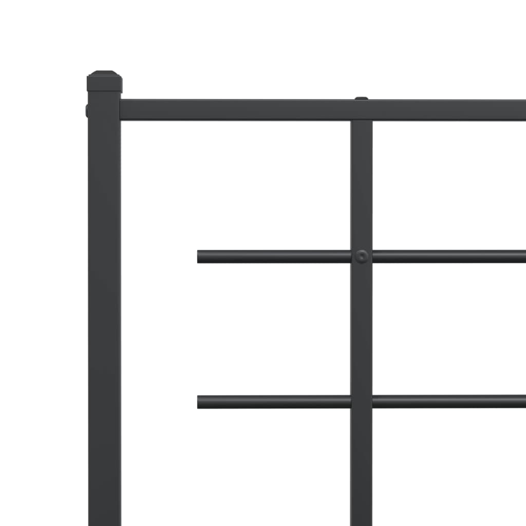 Modern black metal bed frame with a minimalist grid headboard and footboard