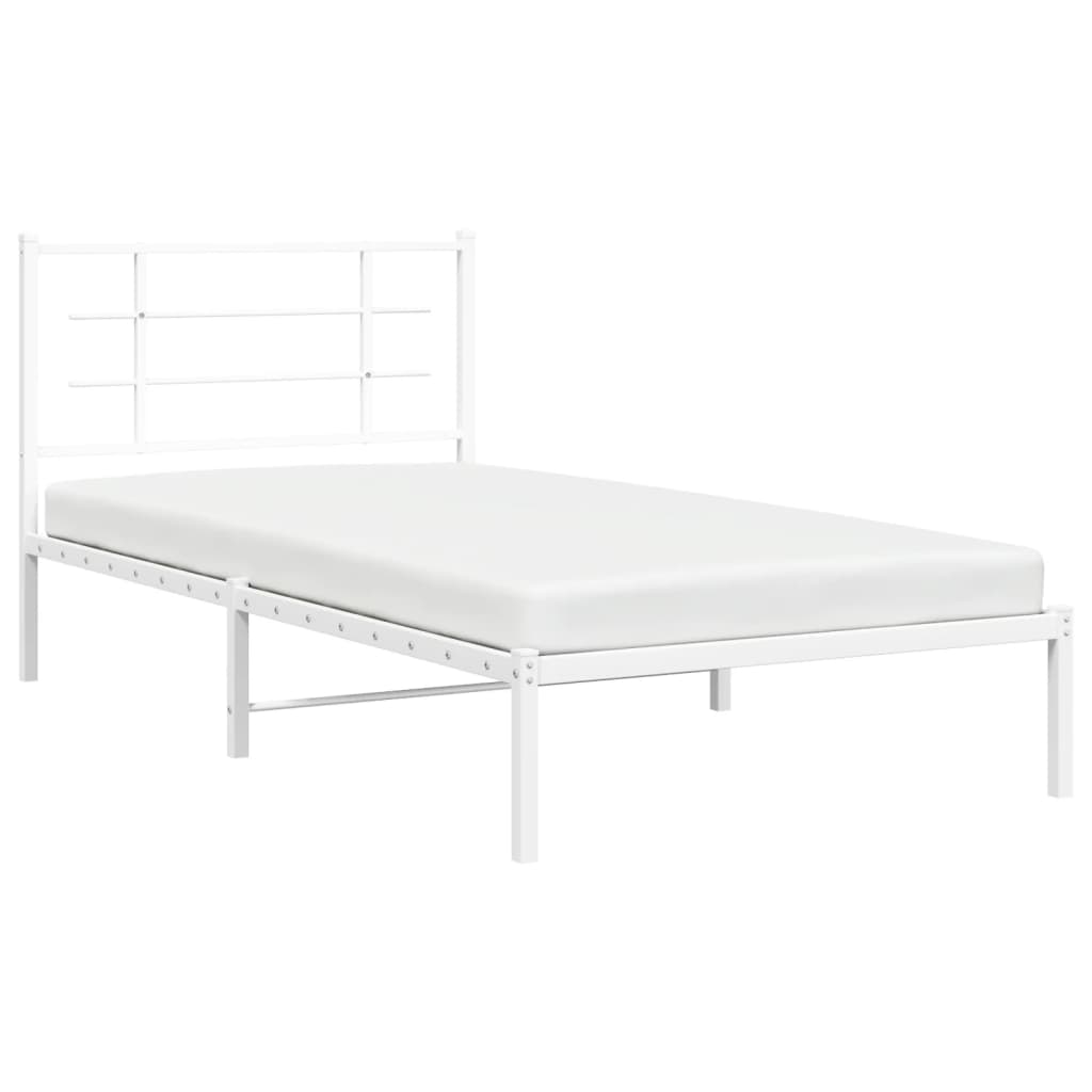 White metal twin bed frame with slatted base