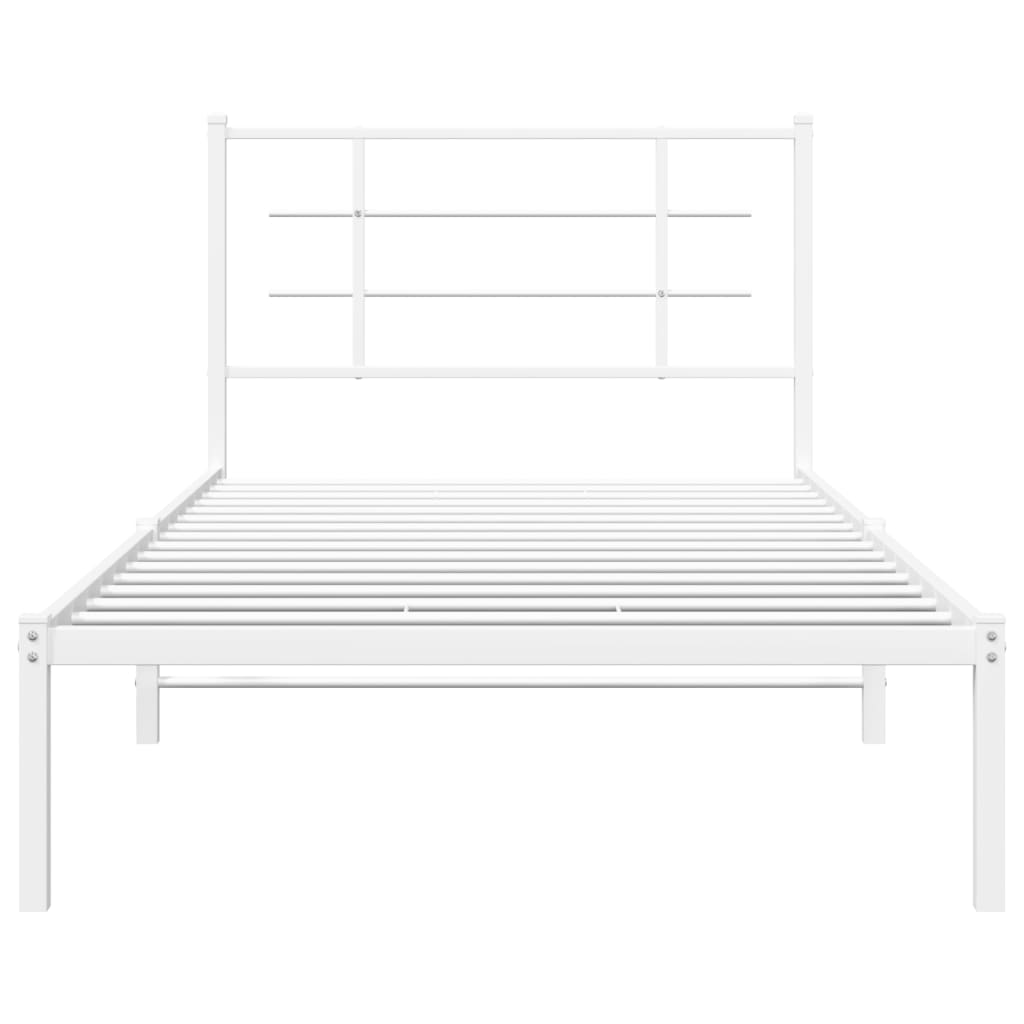 White metal twin bed frame with minimalist headboard