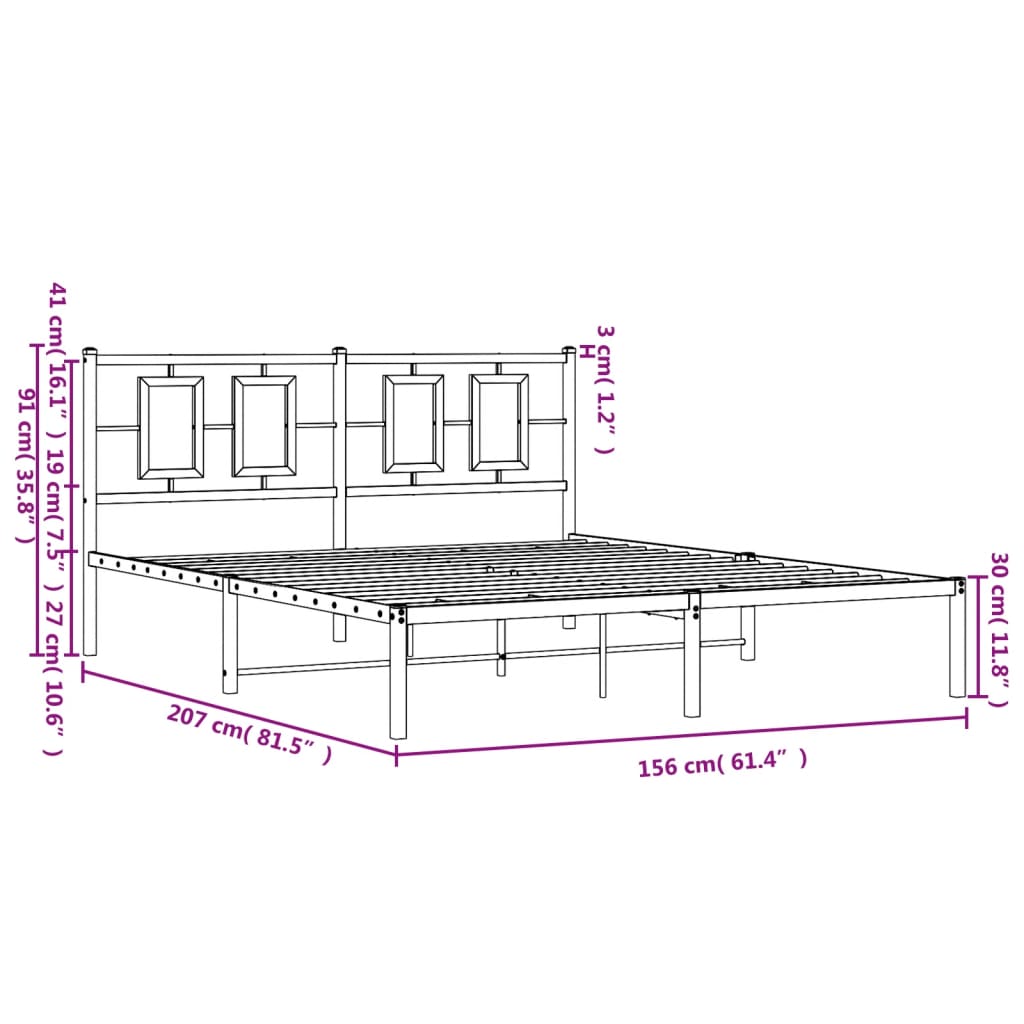 Closeup of black metal bed frame with screw assembly detail