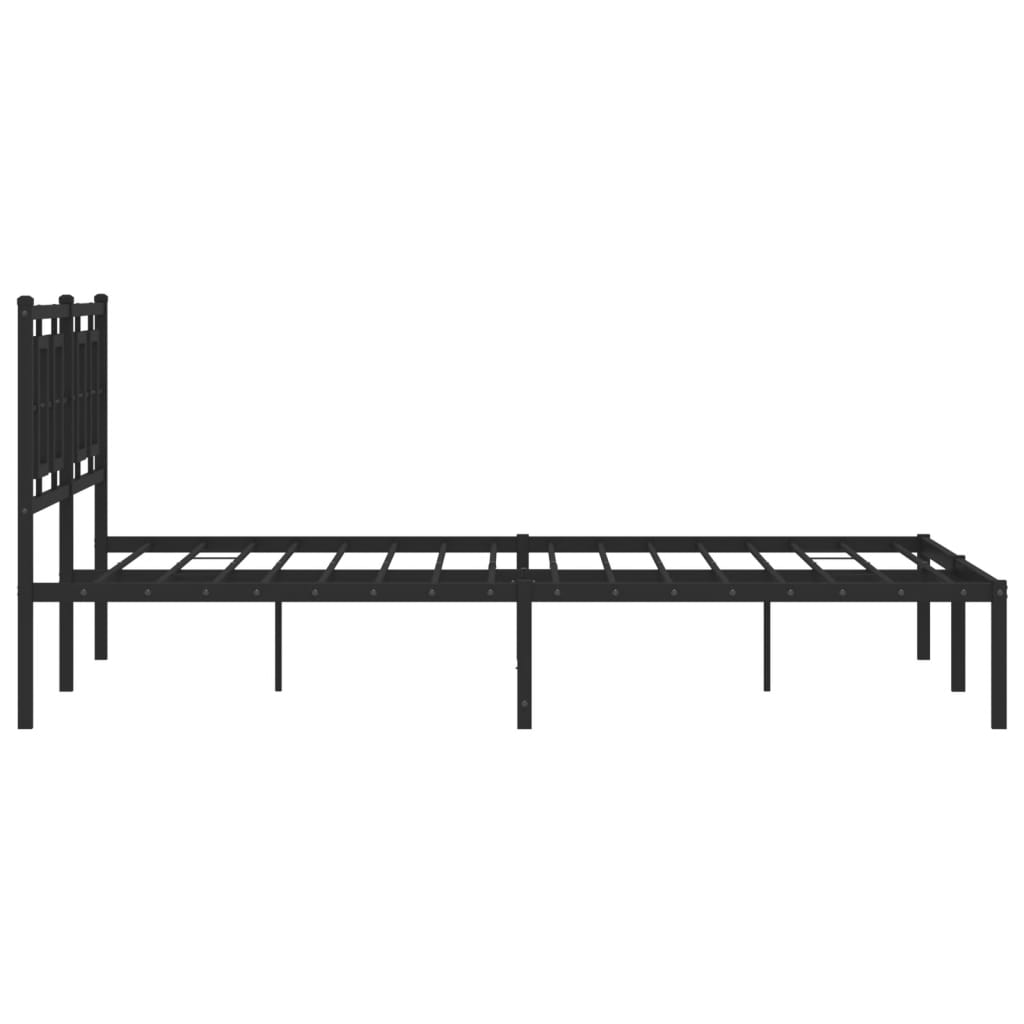 Black metal platform bed frame with rectangular headboard cutouts